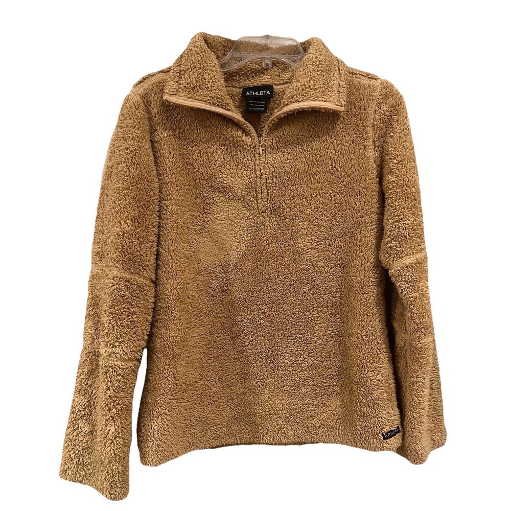 Vintage Athleta High Pile Sherpa Fleece Quarter Zip Top Gold Size Medium